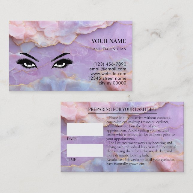 Pastel Marble Lash Before care Appointment Card (Front/Back)