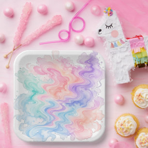Pastel Marble Swirl Coaster Paper Plate