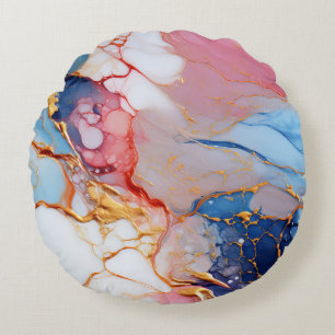 Pastel Marble with Gold Elegance Round Pillow