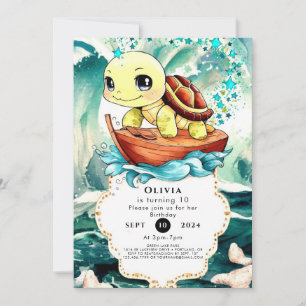  Pastel Marine Turtle Birthday Invitation