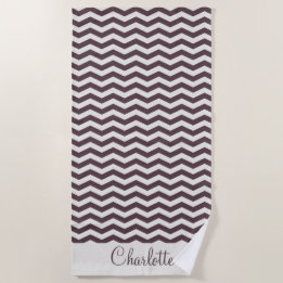 Pastel maroon name zig zag stripe geometric beach towel