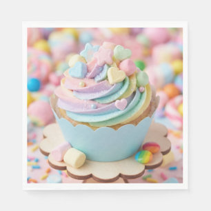Pastel Marshmallow Rainbow Cupcake Birthday Napkin