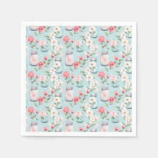 Pastel Mason Jar Floral Seamless Gift Wrap Napkin