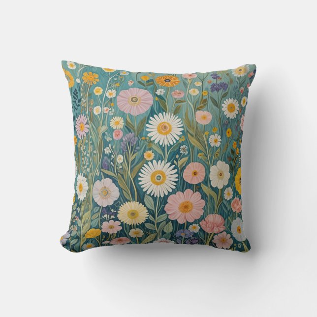 Pastel Meadow Bliss Throw Pillow (Front)