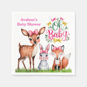 Pastel Meadow Companions: Oh Baby Girl Baby Shower Napkin
