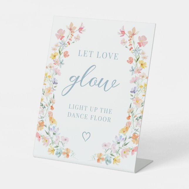 Pastel Meadow Floral Wedding Let Love Glow Sign (Front)