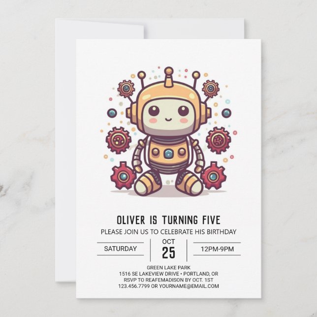 Pastel Mechanical Cute Robot Birthday Invitation (Front)