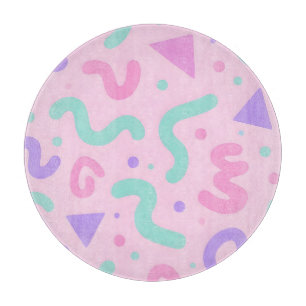 Pastel Memphis Squiggle Geometric Playful Retro Cutting Board