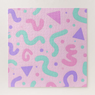 Pastel Memphis Squiggle Geometric Playful Retro  Jigsaw Puzzle