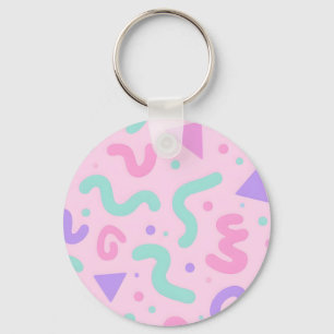 Pastel Memphis Squiggle Geometric Playful Retro Keychain