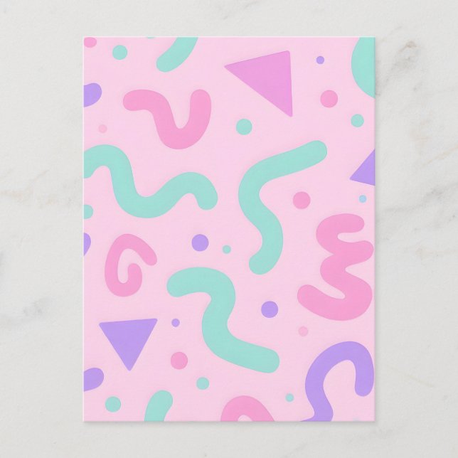 Pastel Memphis Squiggle Geometric Playful Retro  Postcard (Front)