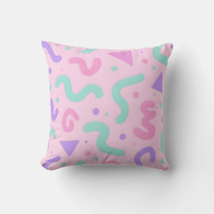 Pastel Memphis Squiggle Geometric Playful Retro  Throw Pillow