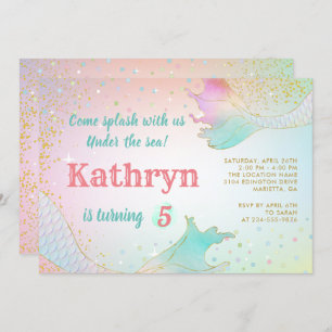 Pastel Mermaid Birthday Invitation Under The Sea