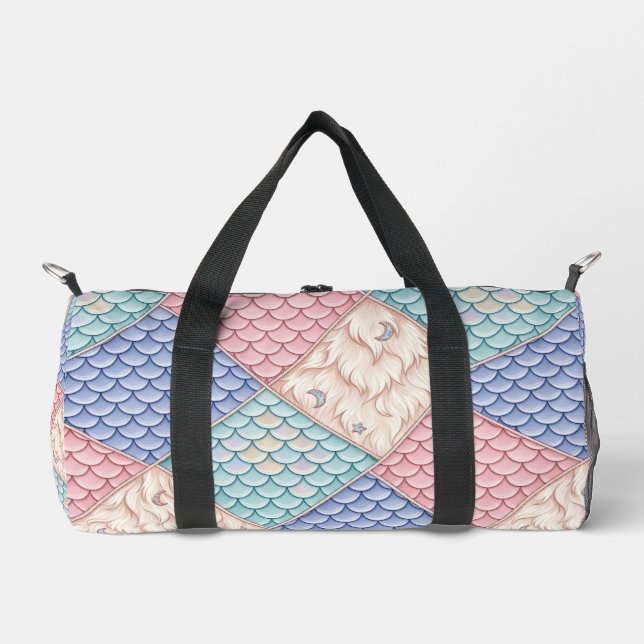 Pastel Mermaid Fairytale Patchwork Duffel Bag (Front)