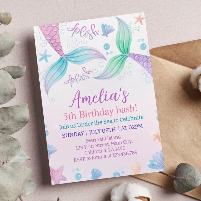 Pastel Mermaid Invitation de fête d'anniversaire (Créateur téléchargé)