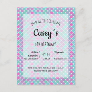 Pastel mermaid scales party invitation postcard