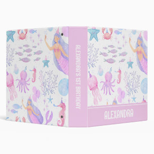 Pastel Mermaid & Sea Life Girl 1st Birthday Binder