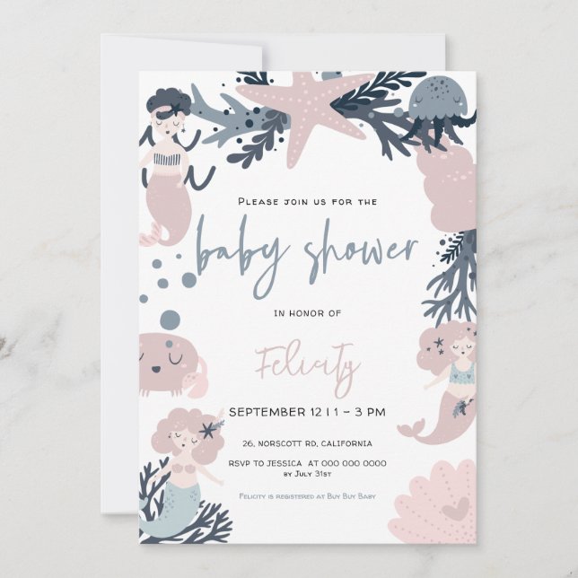 Pastel Mermaid Under the Sea Baby Shower  Invitation (Front)