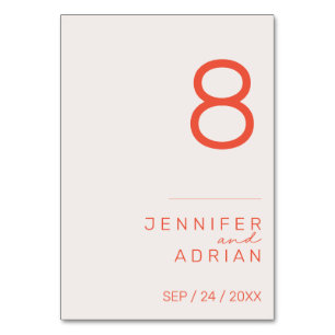Pastel Minimal White and Red  Red ﻿Modern Wedding  Table Number