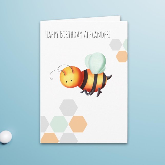 Pastel Minimalist Bee Happy Birthday Personalized Card (Creator Uploaded)