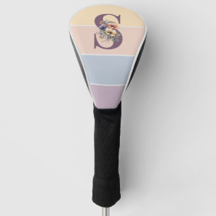 Pastel minimalist stripes with watercolors flowers golf head cover