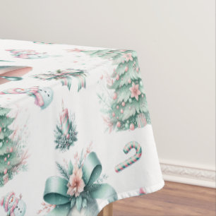 Pastel Mint and Pink Christmas Seamless Pattern Tablecloth