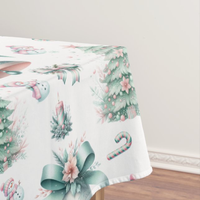 Pastel Mint and Pink Christmas Seamless Pattern Tablecloth (In Situ)