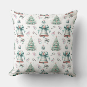 Pastel Mint and Pink Christmas Seamless Pattern Throw Pillow