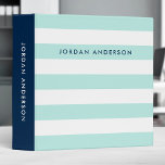 Pastel Mint and White Stripes with Blue Side Binder<br><div class="desc">This preppy binder features pastel mint and white stripes pattern on the front and back with a blue colour side. Personalize it by replacing the placeholder text in the template to add your information. For more options such as to change the font, text size/colour and the spacing between letters click...</div>