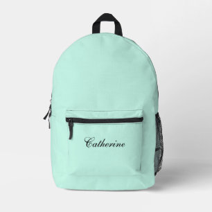 Pastel Mint Blue   Black Personalized Name  Printed Backpack