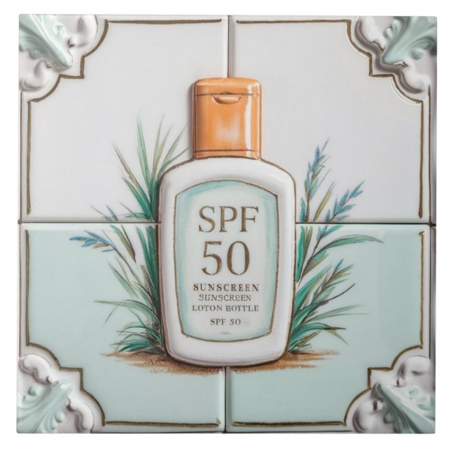 Pastel Mint Blue Sunscreen Lotion Funny Bathroom Tile (Front)