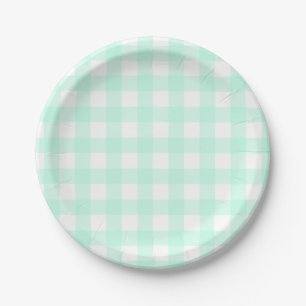 Pastel Mint Green Easter Plaid Pattern Paper Plate