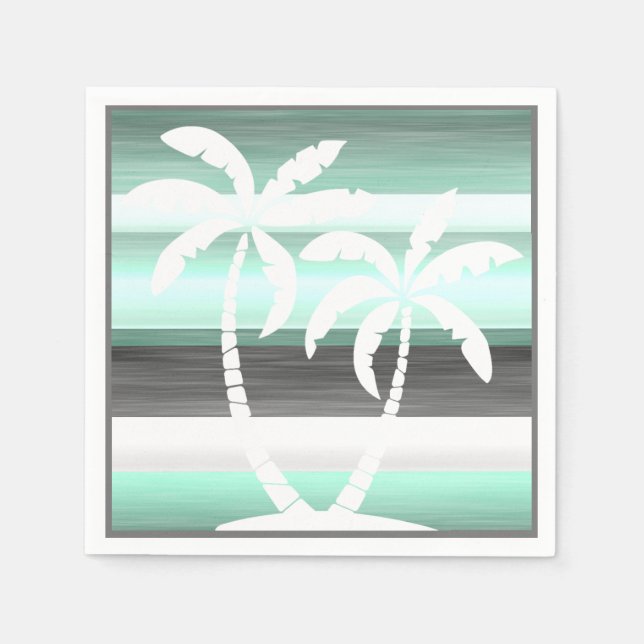 Pastel Mint Green Grey Watercolor Stripes Pattern Napkin (Front)