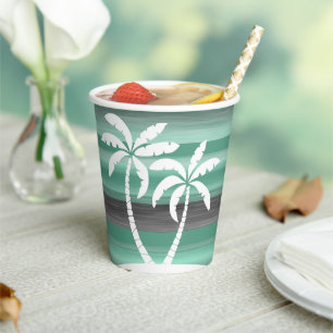 Pastel Mint Green Grey Watercolor Stripes Pattern Paper Cups