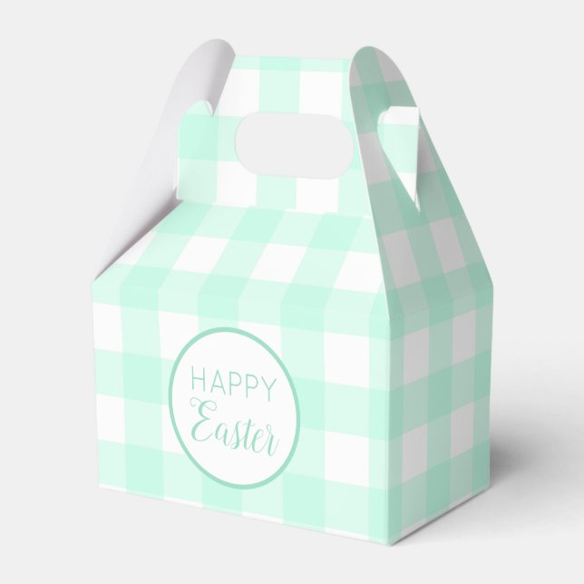 Pastel Mint Green Happy Easter Plaid Pattern Favor Box (Front Side)