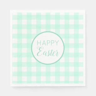 Pastel Mint Green Happy Easter Plaid Pattern Napkin