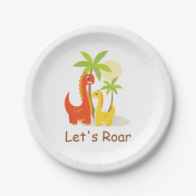 Pastel Mint Green Let’s Roar Dinosaur Party Paper Plate (Front)