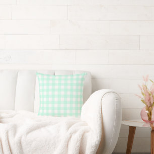 Pastel Mint Green Plaid Pattern Easter Throw Pillow
