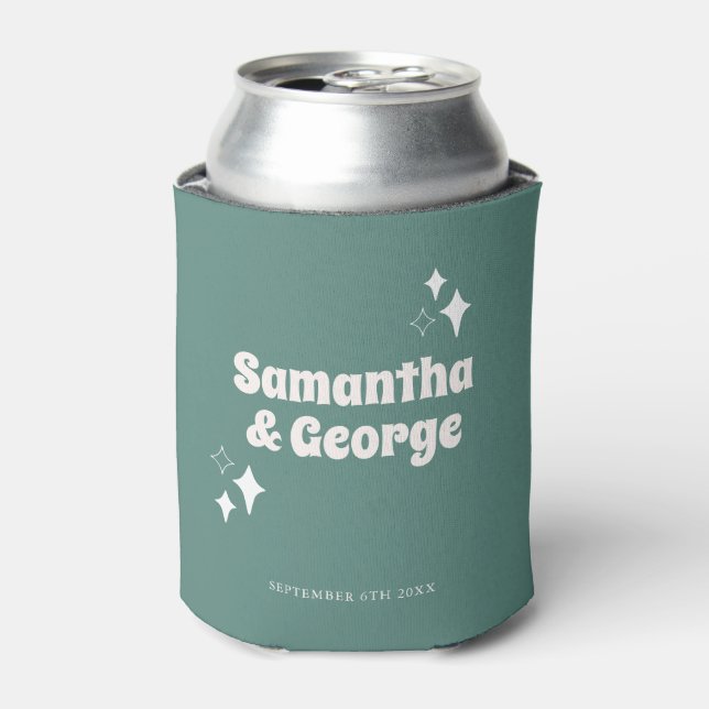 Pastel Mint Green Retro Groovy Wedding Favours Can Cooler (Can Front)