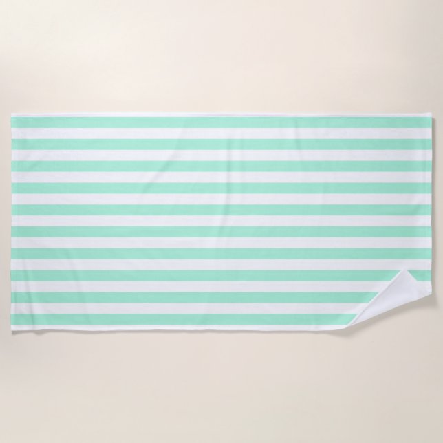 Pastel Mint Green Stripes Solid Colour Summer Beach Towel (Front)