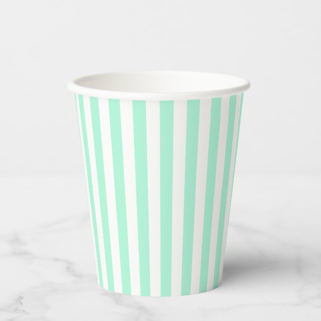 Pastel Mint Green Stripes Summer Striped Paper Cups (Front)