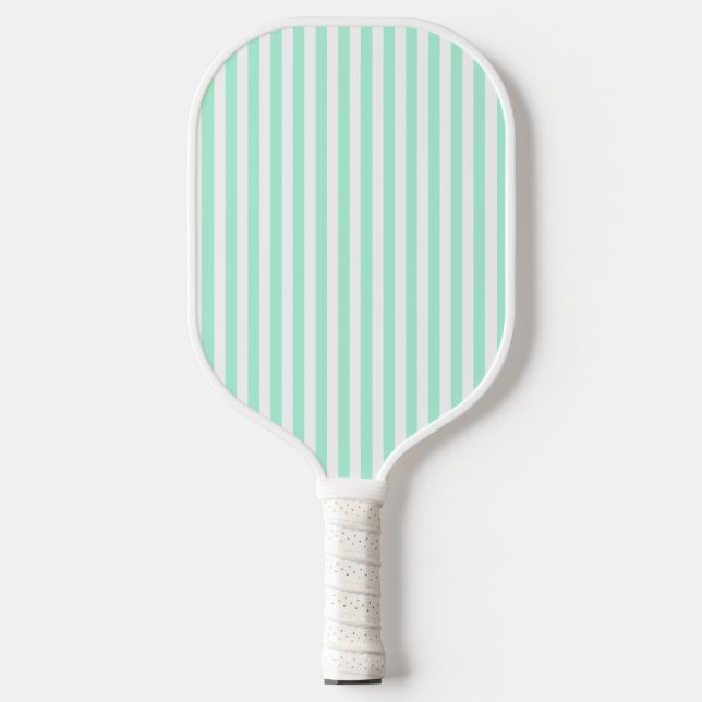 Pastel Mint Green Stripes Summer Striped Pickleball Paddle (Front)