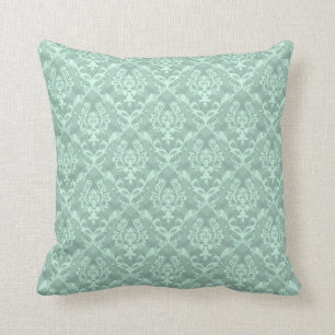 Pastel Mint Green Tones Floral Damasks Throw Pillow