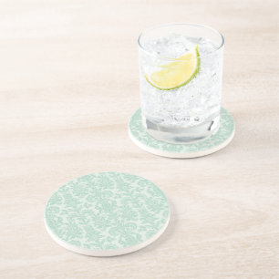 Pastel Mint Green Vintage Floral Damasks Coaster