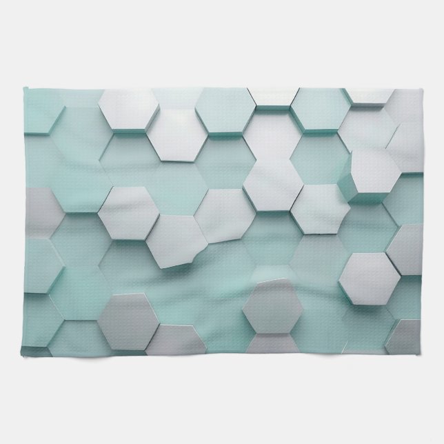 Pastel Mint Hexagon 3D Mosaic Kitchen Towel (Horizontal)