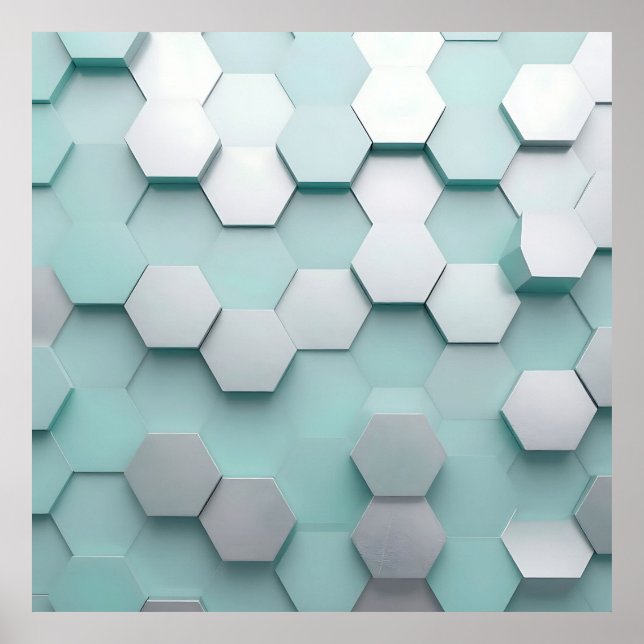 Pastel Mint Hexagon 3D Mosaic Poster (Front)