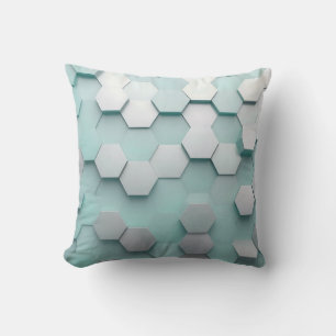 Pastel Mint Hexagon 3D Mosaic Throw Pillow