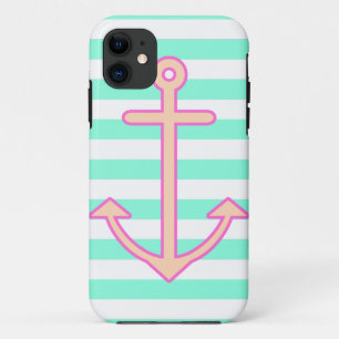 Pastel Mint Nautical Anchor iPhone 11 Case