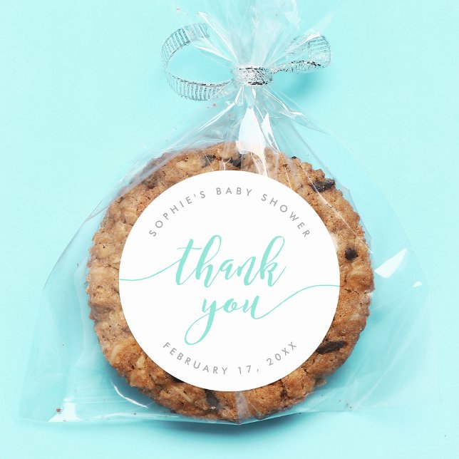 Pastel Mint Relax Script Thank You Classic Round Sticker (Creator Uploaded)