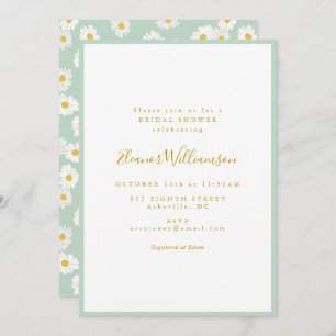 Pastel Mint Sage Retro Daisy Floral Bridal Shower Invitation